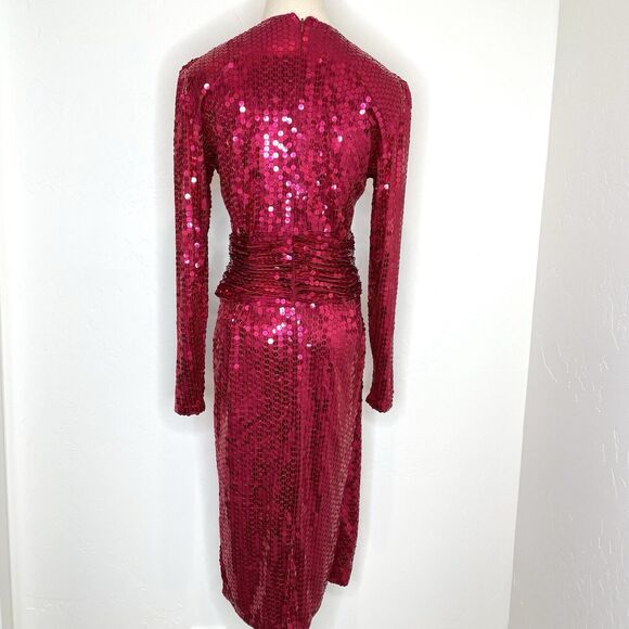 Oleg Cassini Long Sleeve Sequin Dress in Rich Pink - Picture 6 of 8